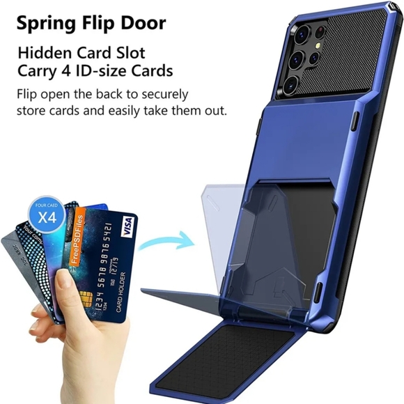 🐢2/$15 Galaxy S22 Ultra Case Wallet Card Holder Navy - Picture 2 of 11
